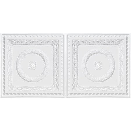 FROM PLAIN TO BEAUTIFUL IN HOURS Laurel Wreath Faux Tin/ PVC 24-in x 24-in White Matte Textured Surface-mount Ceiling Tile, 10PK 210wm-24x48-10